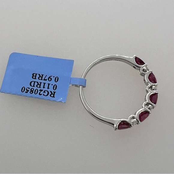 14k White Gold Diamond & Ruby Band Ring - Picture 8 of 8